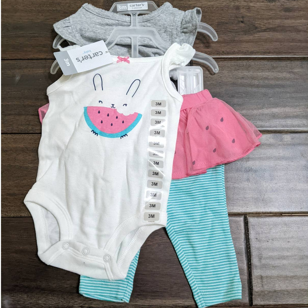 3 months New Baby Girls CARTERS 3 Pc Outfit Set Watermelon Bodysuits Tutu Pants